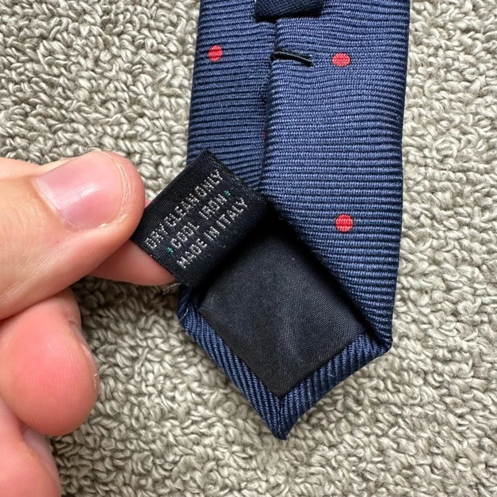 Burberry London Mens Silk Tie Navy Blue Red Polka Dot Made in Italy Business